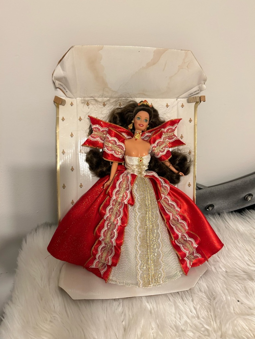 Barbie Holiday Collector 1997 Red and White Holiday Doll in Festive Gown